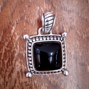 Vintage Premier Design Chunky Style 1.5" Faux Onyx Stone Pendant Silver Tone